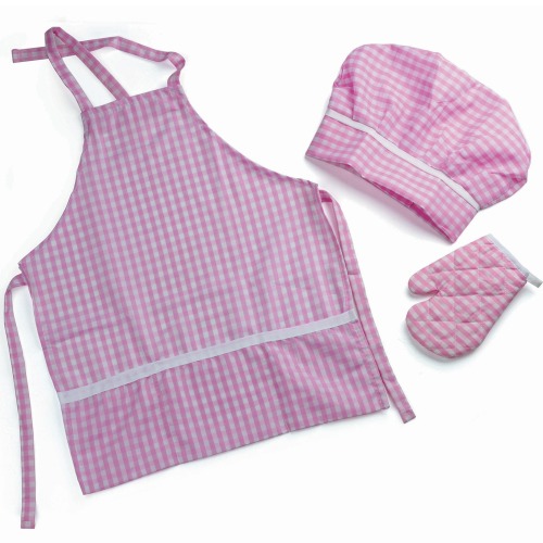 앞치마두건손장갑3종핑크체크