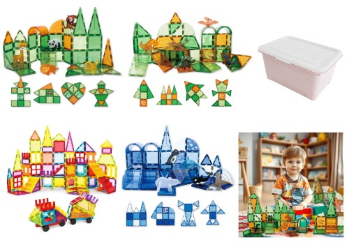 아이넷자석타일블블럭멀티4종+보관함세트(교통+공룡+극지해양+애니멀)